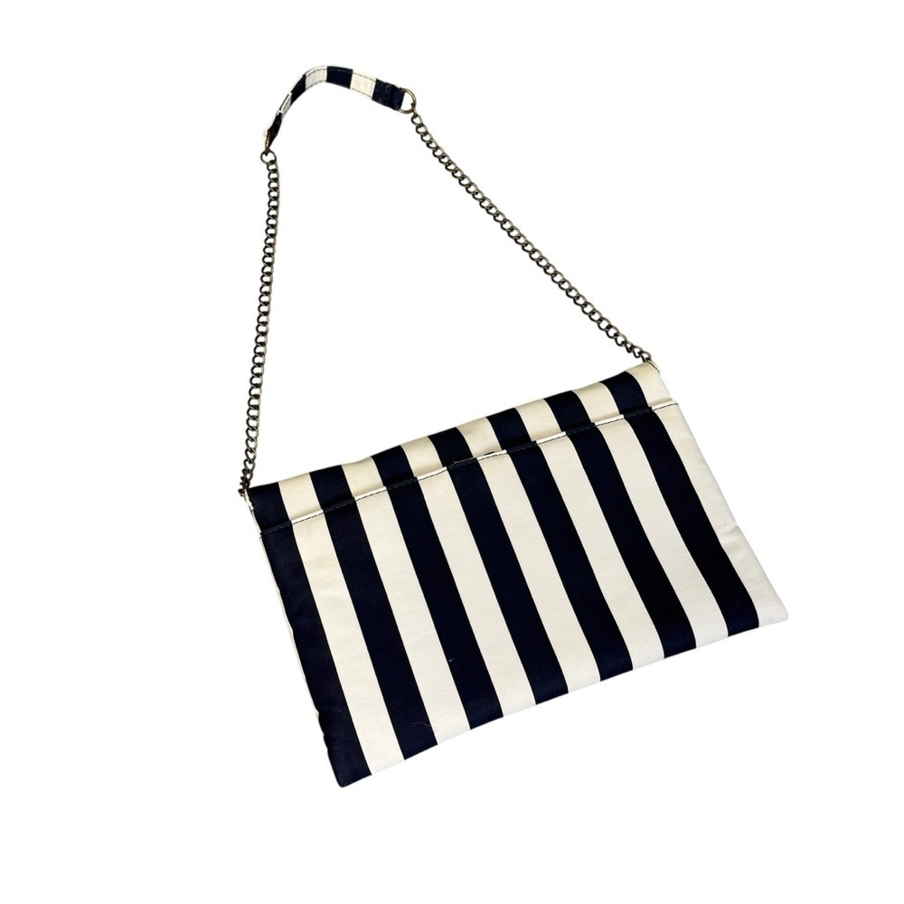JCrew Striped Navy and White Chain Shoulder Envelope Bag Small #1739 NWT - Picture 4 of 6